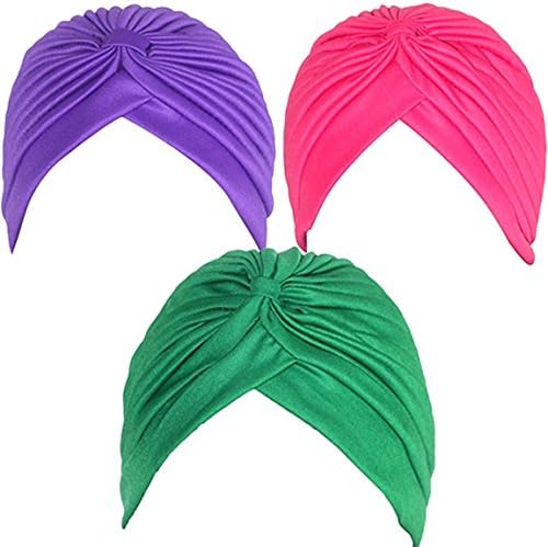 Yaketera Womens 3Pcs Twist Pleated Ruffle Chemo Bonnet Pre Tied Turban Cap Headwear