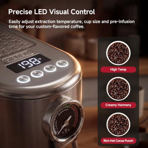 HIBREW H10B - Máquina de Espresso Profesional Actualizada 2026, Cafetera Programable 20 Bares con Vaporizador de Leche, Cuerpo de Acero Inoxidable con Pantalla LED, para Hogar y Oficina