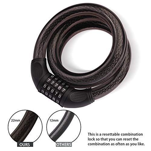 BIGLUFU Bike Lock Cable Bicycle Scooter Motorcycle Locks, 0.9" / 22mm