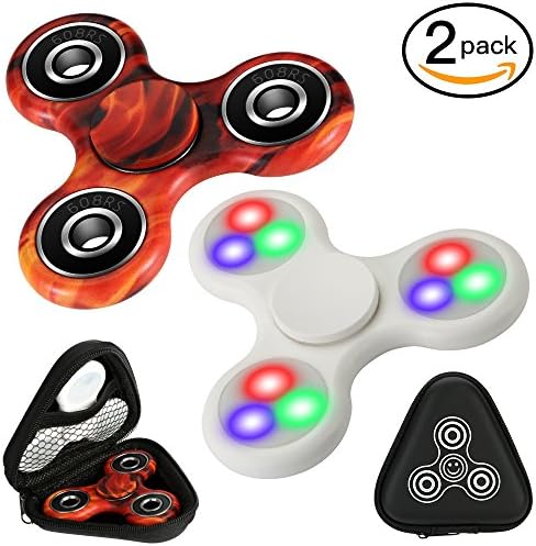 Fidget Spinner, 2 Pack, Glowing Bule &amp; Green &amp; Red Led Light Smooth &amp; Quiet &amp; Fast &amp; Balanced Ceramic Bearing Fidget Spinner, Passed Drop Test for ADD, ADHD, Stress Relief (Glow White and Flame Red)