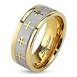 STR-0149 Stainless Steel Celtic Cross Gold IP Ring with Brushed Center Two Tone Ring; Sold as 1 Piece