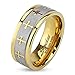 Jinique STR-0149 Stainless Steel Celtic Cross Gold IP Ring with Brushed Center Two Tone Ring; Sold as 1 Piece