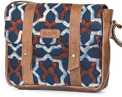 Clovve Handmade Buffalo Leather &amp; Hand Dyed Cotton Cross Body Women's Sling Bag