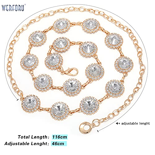 Ladies Rhinestone Belt Cute Fashion Crystal Waist Chain for Dress Shiny Golden Chain Belt for Women and Girls Summer Beach Belly Waist Chain
