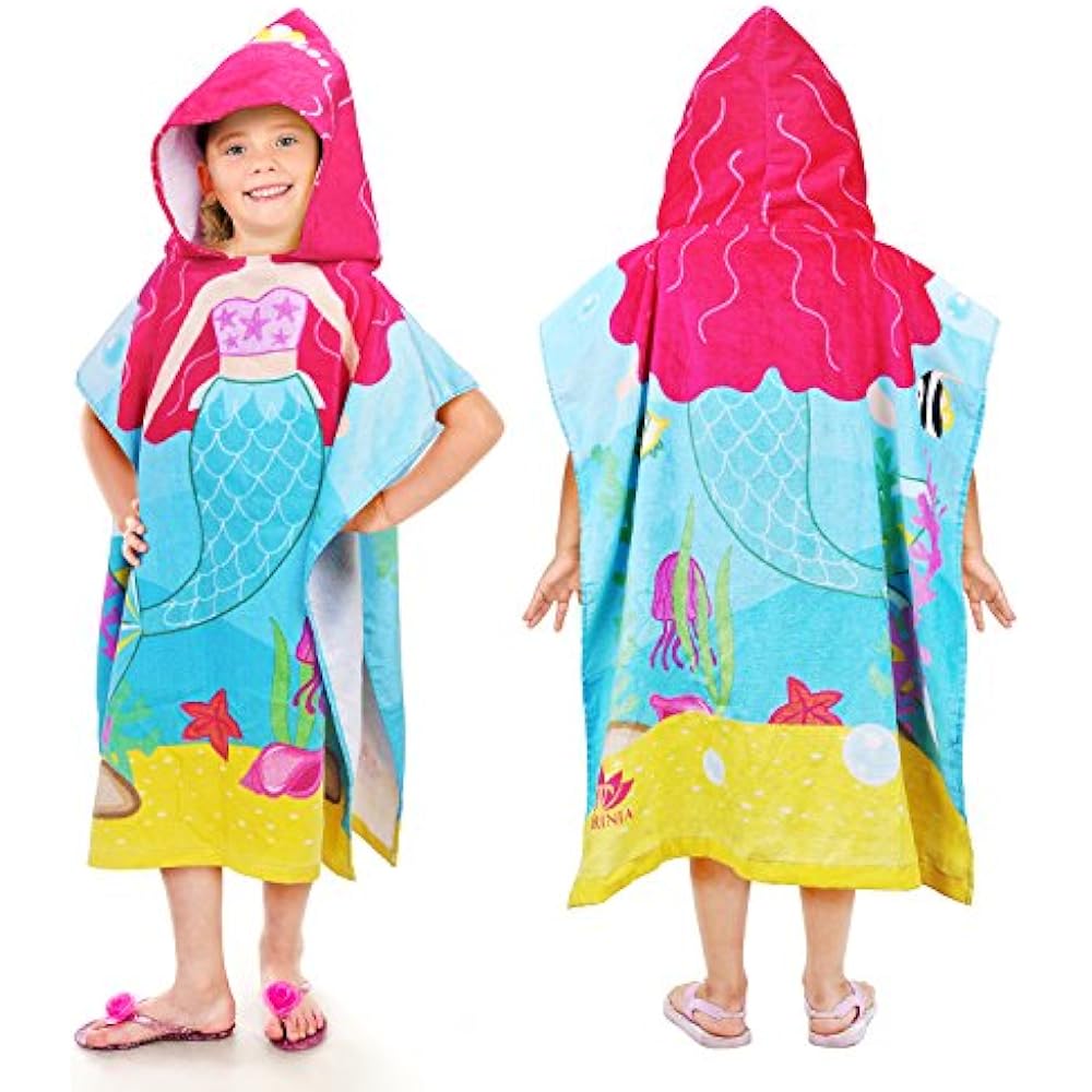 Little Mermaid Hooded Poncho Kids Beach Bath Swim Towel 100 Cotton For