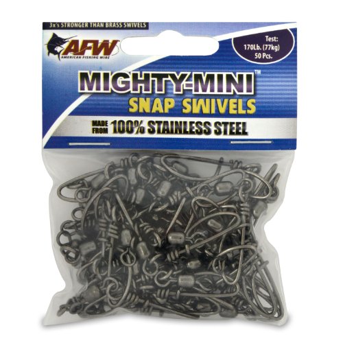 American Fishing Wire Mighty Mini Snap Swivels (100-Percent Stainless Steel), Black Color, Size 3, 170 Pound Test, 50-Pieces