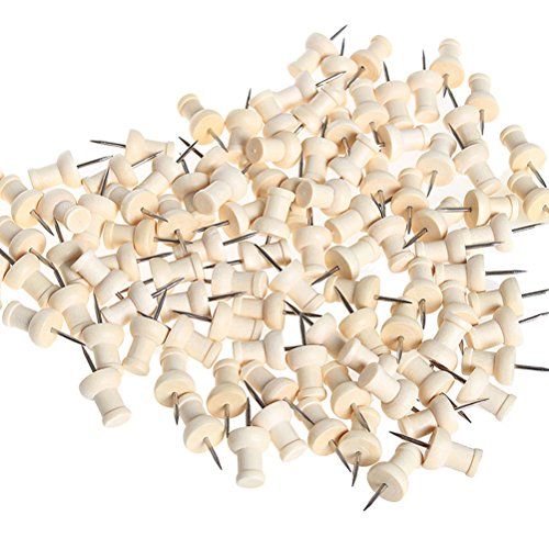 Wode Shop 100 Pcs Wood Push Pins, Wooden Head Pins Steel Thumb Tacks For Cork Boards Map Photos Home Office Craft Projects