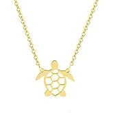 POYAMUSE Turtle Pendant Necklace for Women - Stainless Steel Turtle Necklace with Hollow Design