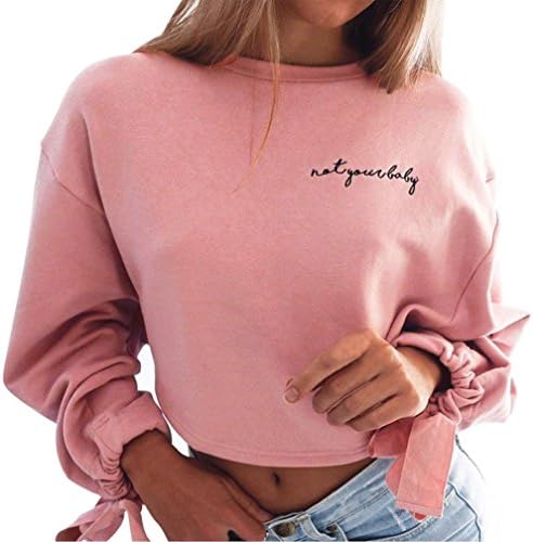 Women Tees,New Hot Sale Women Casual Long Sleeve Bandge Blouse O Neck Short Sweatshirt Tops by Neartime (M, Pink)