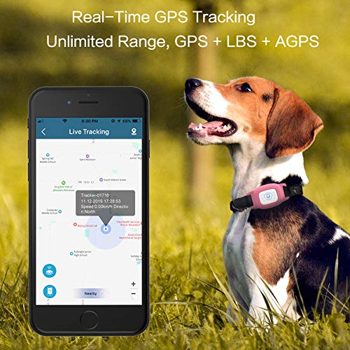 BARTUN GPS Pet Tracker, Cat Dog Tracking Device with Unlimited Range (Pink)