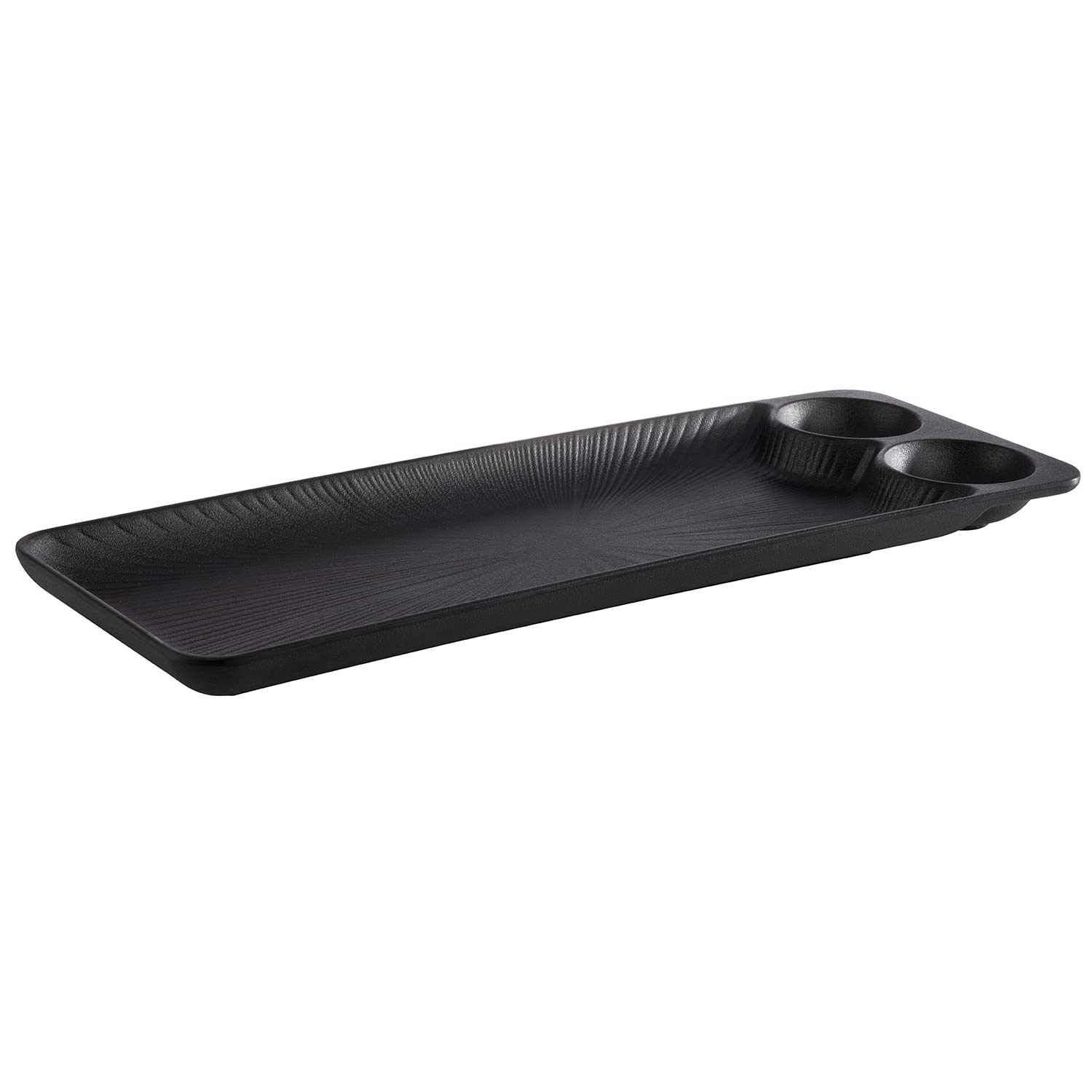 APS 85097 Nero Melamine Tray with 2 Integrated Dip Bowls, Serving Tray for Many Foods, 41.0 x 15.0 x 2.5 cm