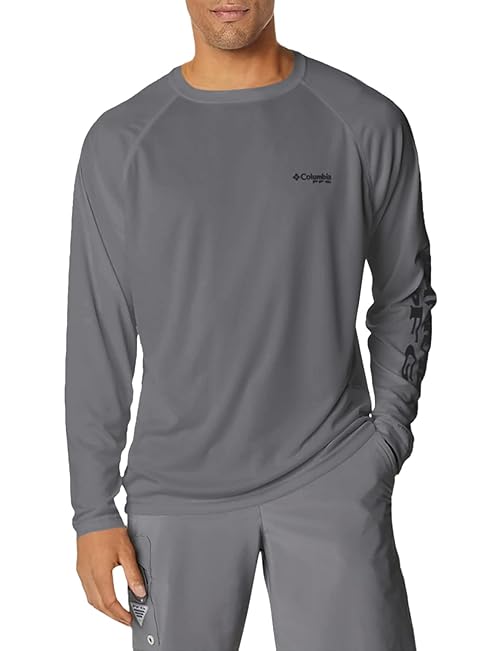Columbia Men's PFG Terminal Tackle Long Sleeve Fishing Shirt, City Grey/Black Logo, X-Small