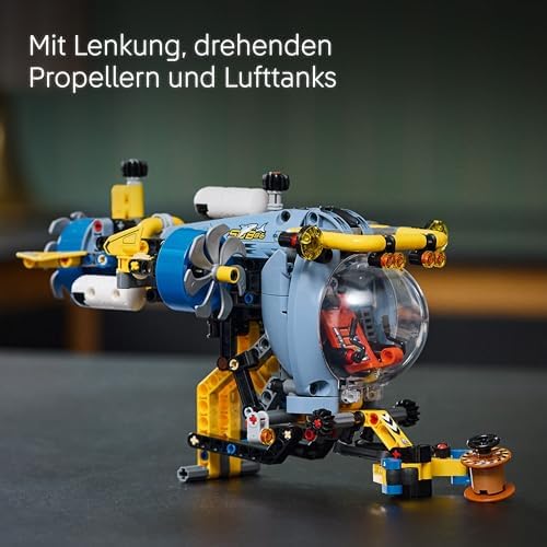 Technic Tiefseeforscher U-Boot Spielzeug, Bauspielzeug für Kinder, Jungen und Mädchen ab 9 Jahren, kreative Geschenkideen zum Geburtstag, baubares Fahrzeug, mit drehenden Propellern 42201