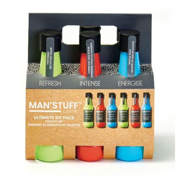 Man Stuff Ultimate 6 Pack Toiletry Set For Men Face & Body Wash Moisturiser & Shampoo Male Body Care Grooming Gift Set