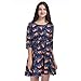 Fancyqube Women's Summer Casual 3/4 Sleeve Elastic Waist Cute Sloth Print Flare Midi Dress