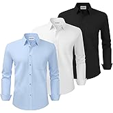 Liloak Pack Mens Dress Shirts Classic Men's Long Sleeve Button Down Shirt Business Wedding Formal Shirt