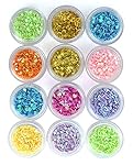 QIMISI DIY 12 Colors Hollow Solid Heart Star Flower Glitter Sheet Spangle Nail Tip Deco