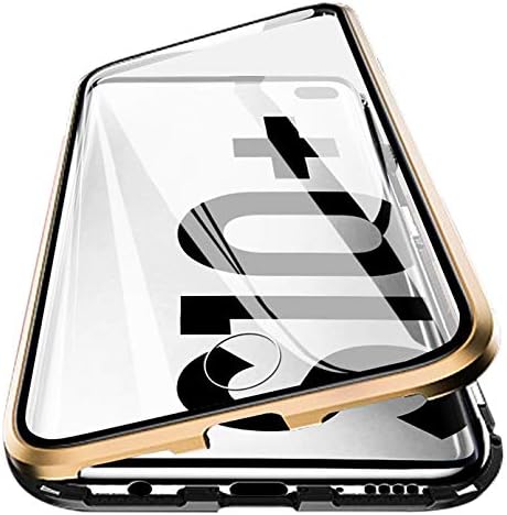 Galaxy S10 Plus Magnetic Case, Woskko Magnetic Adsorption Metal Case Aluminum Bumper 9h Tempered Glass Back Cover