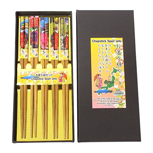 Authentic Japanese Traditional Art Bamboo Chopsticks 5 Piece Set: Maiko in Kyoto