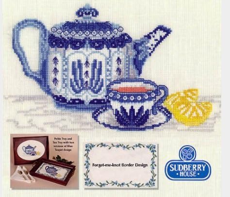 Blue Teapot with For-get-me-not Border Counted Cross Stitch Kit