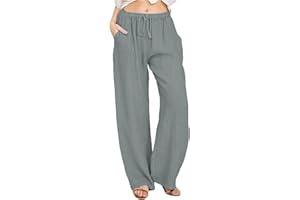 ZEFOTIM Linen Pants for Women High Waisted Wide Leg Loose Fit Palazzo Pants Casual Beach Trendy Trouses with Pockets