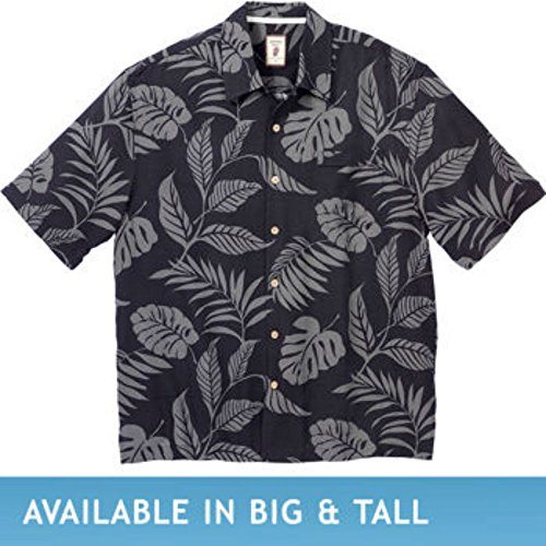 Jamaica Jaxx Men's Short Sleeve Silk Shirt-black Tropical Leaf (Large, Black Tropical Leaf)