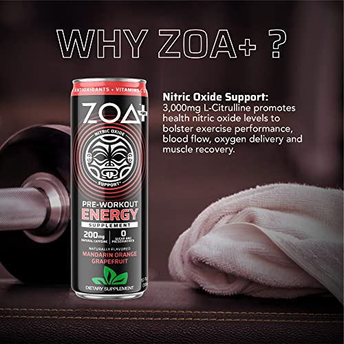 ZOA+ Plus PreWorkout Drink Mandarin Orange Grapefruit 12 Fl Oz