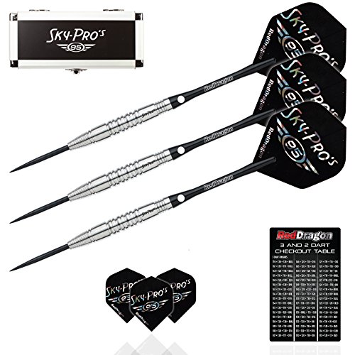 Red Dragon Sky-Pros 6: 26g - 95% Tungsten Steel Darts with Flights, Shafts, Sky Pro Designer aluminium case & Red Dragon Checkout Card