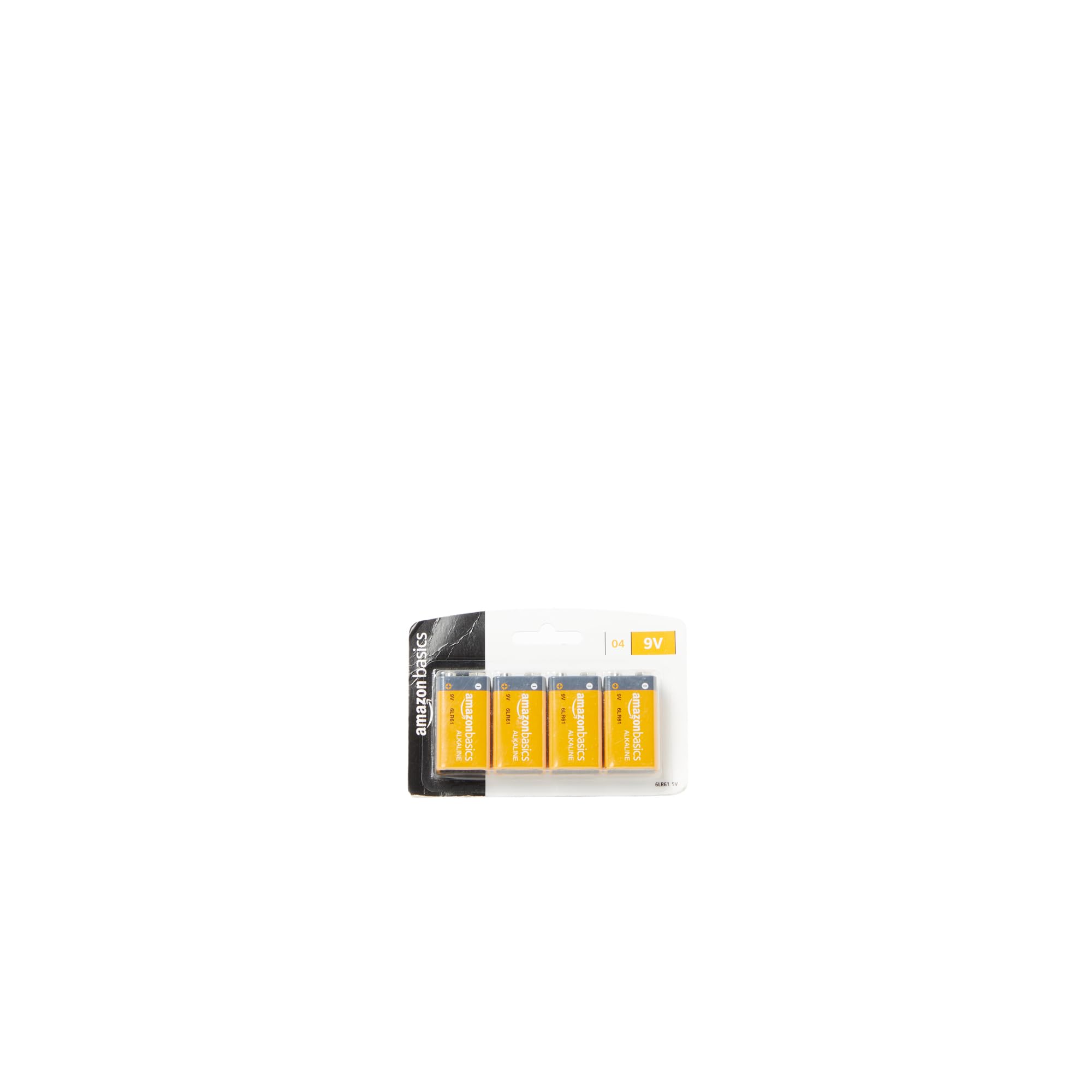 Amazon Basics 4-Pack 9V Alkaline Batteries, 5-Year Shelf Life - for Smoke/CO Detector, Electronics & Audio