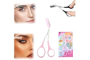 FANSUIT Eyebrow Trimmer Scissor, Curved Eye Brow Razor, 2024 New Eyebrow Scissors with Comb, Non-Slip Stainless Steel Facial Hair Removal Trimmer, Beauty Accessories Gift for Men Women (Pink)
