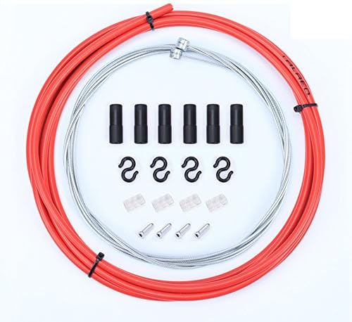 MTB Bike Brake Cables Kit Set, Brake Wire Brake Cable Cover Ends Brake Cable Ends Brake cable housing and S-Buckles, 2.5m Cable, Red