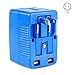 Yubi Power Dual Outlet Travel Adapter with 2 Universal Outlets - Built in Surge Protector and Neon Light Indicator - Foldable Prongs for Type A, C, G, and I Outlets | Works in 150+ Countries - Blue