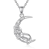 Dralox Sterling silver Cat Necklace with Birthstone Necklace for women Black Cat Pendant Gift for Women
