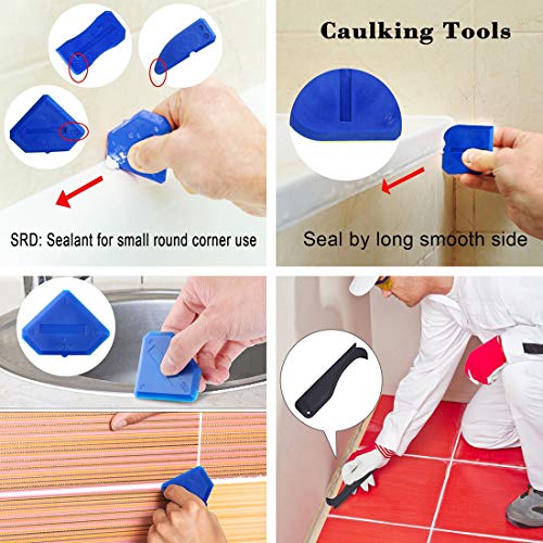 3 in 1 Silicone Caulking Tool Kit, 15 Pcs Caulk Remover and Finishing Tools Silicone Sealant Finishing Tool Grout Scraper Caulking Scraper Edge Tool for Bathroom Kitchen Window Sealing
