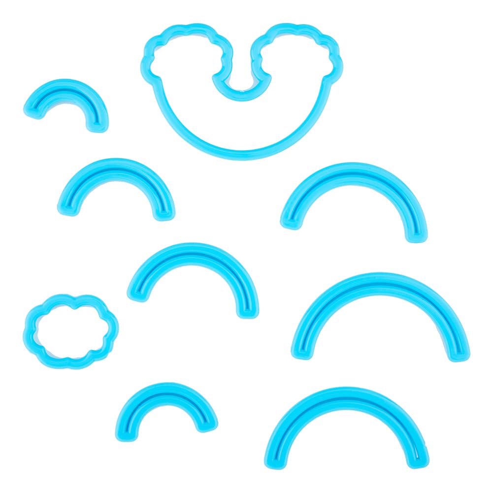SUPERFINDINGS 9PCS Rainbow Cloud Fondant Cutter Set Plastic Cookie Moulds Cake Cupcake Decorating Tools for DIY Biscuit Cake Cupcake Baking Supplies