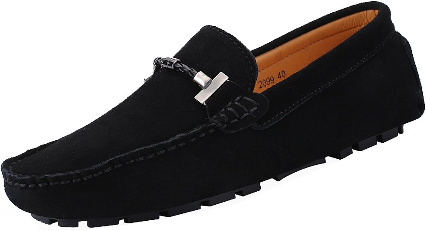 suede buckle loafers