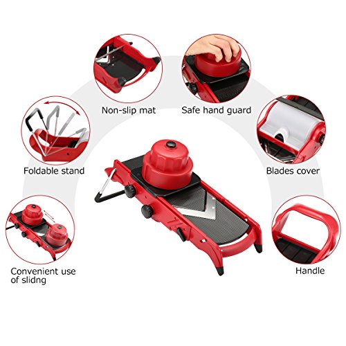 Adjustable Mandoline Slicer - Vegetable Slicer - Food Cutter - Julienne Slicer - Dicer - 3 In 1 by Godmorn - Durable Adjustable Thickness Width Stainless Steel Blade with Clean Brush & Hand Guard