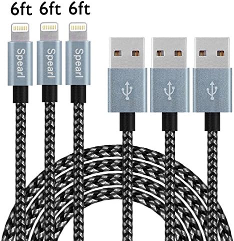 Spearl 3Pcs 2M/6FT Extra Long Nylon Braided Charging Cable Cord 8-Pin Lightning to USB Cable Charger Compatible with iPhone 7/ 7 Plus/6/6s/6 plus/6s plus, iPhone 5/5s/5c,iPad, iPod(Black+Gray)