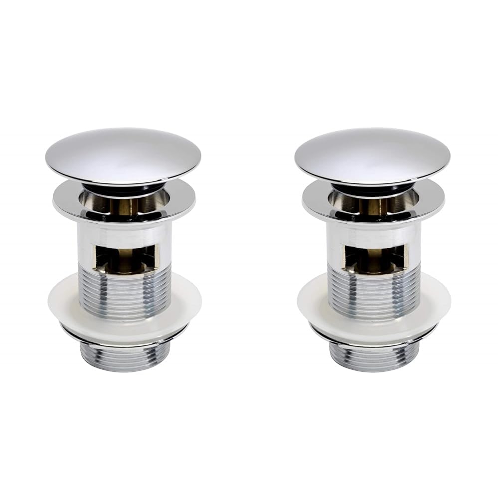VeeBath Ideal Basin Sink Pop Up Clicker Full Dome Waste Slotted Chrome with Clicker Clack Plug (Pack of 2)