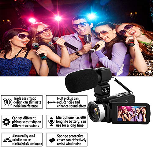 Video Camera Camcorder, VETEK 4K Ultra HD Vlog Camera for YouTube with Microphone, Digital WiFi Camera Recorder with Remote Control, IR Night Vision 3.0 inch Touch Screen 16X Digital Zoom 2 Batteries