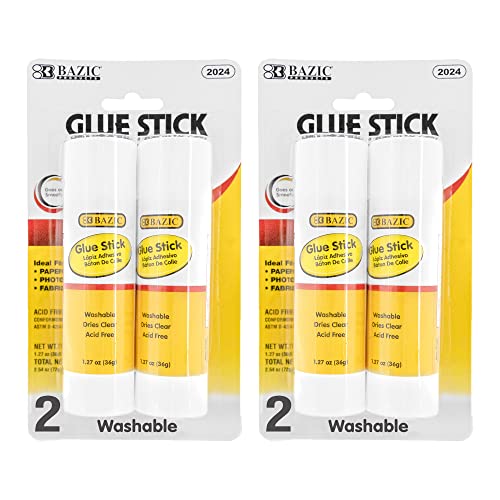 BAZIC Glue Stick 36g/1.27 Oz, Multi-Purpose Acid Free, Glue Sticks Set Ideal for Photos Paper Kids at School Home Office (2/Pack), 2-Pack