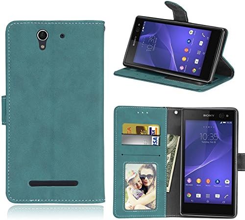 iPromama Sony Xperia C3 Case Cover, Replacement Falling Anti-Scratch Wallet Case [Card Pocket] Protective Shell Armor Hybrid Shockproof Rubber Bumper Cover with Card Slot Holder-Blue