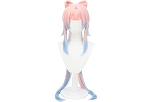 XiongXiongLe Sangonomiya Kokomi Cosplay Pink Blue Gradient Split Bow Hair Replacement Wigs + Free Cap Wigs for Girls Game Genshin Impact Womens Costume Party Halloween Christmas(Sangonomiya Kokomi)