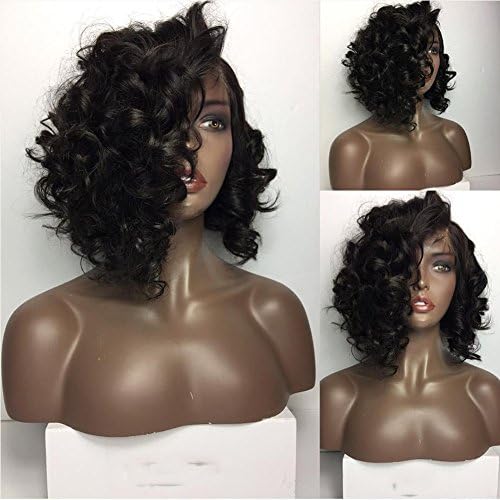Worldflying Human Hair Lace Front Wigs Short Bob Curly Wavy Brazilian Virgin Hair Wigs for Black Women Natural Color 8inch