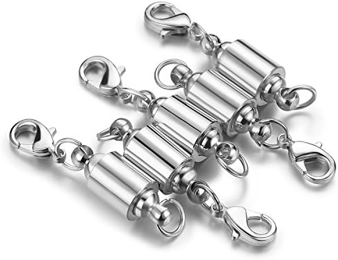BEADNOVA Magnetic Lobster Clasps Connector Magnetic Clever Clasp Jewelry Extention for Jewelry Making Necklace Bracelet (Rhodium Plated / 5pcs)