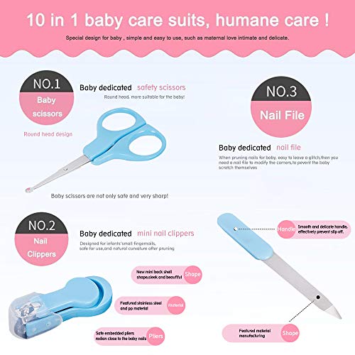 Alpacasso 20 Piece Baby Grooming Kit Infant Nursery Set Newborn Healthcare Kits Child Care Baby Nail Clipper File Scissor Tweezer Thermometer Brush Comb Cleaning Sets(Blue) (Red) - Thumbnail 2