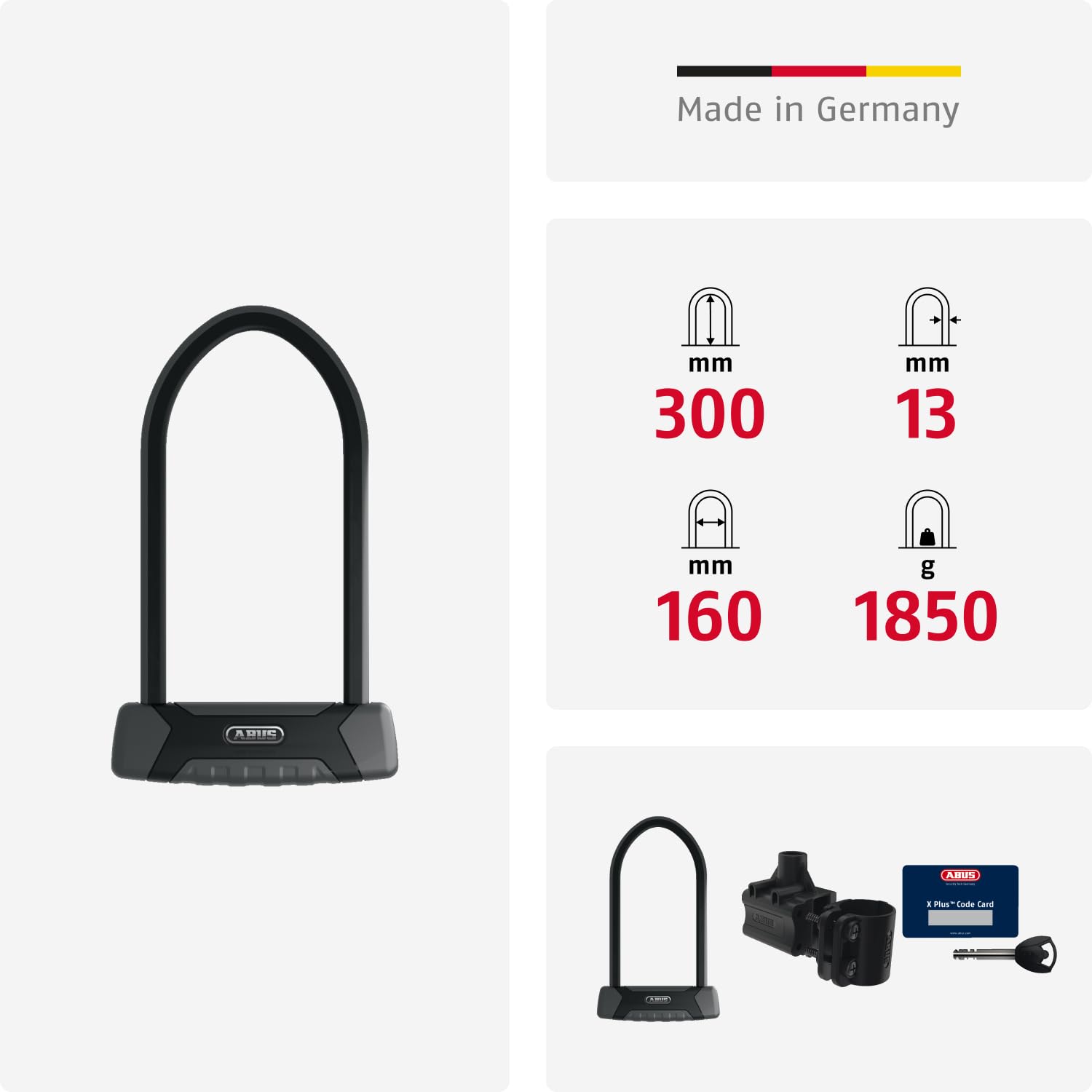 ABUS Bügelschloss Granit XPlus 540 + USH-Halterung - Fahrradschloss mit 13 mm starkem Bügel und XPlus Zylinder Sicherheitslevel 15-300 mm Bügelhöhe 3