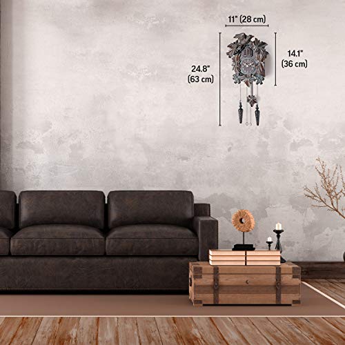 Polaris Clocks Cuckoo Clock with Night Mode, Hand Carved Birds, Weights and Swinging Pendulum (Brown, 20" Size) - Thumbnail 3