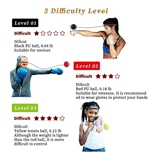 GOAMZ Boxe Balle, 3 Différents Boxing Reflex Ball + Bandeau Ajustable, pour Les Réactions de Vitesse d’entraînement s’améliorent, Fight Vitesse, La Coordination Main-œil
