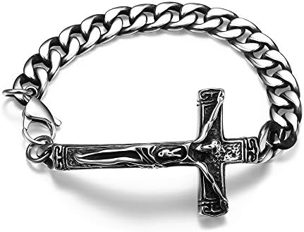 AMCLYZH-Religious Cross Titanium Steel Bracelet Cross Bracelet Link Chain for Men Women Christian Baptism Easter gifts